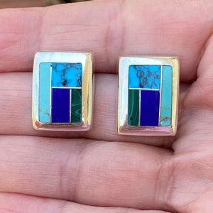 EUC, Vintage Sterling & Turquoise Inlay Earrings